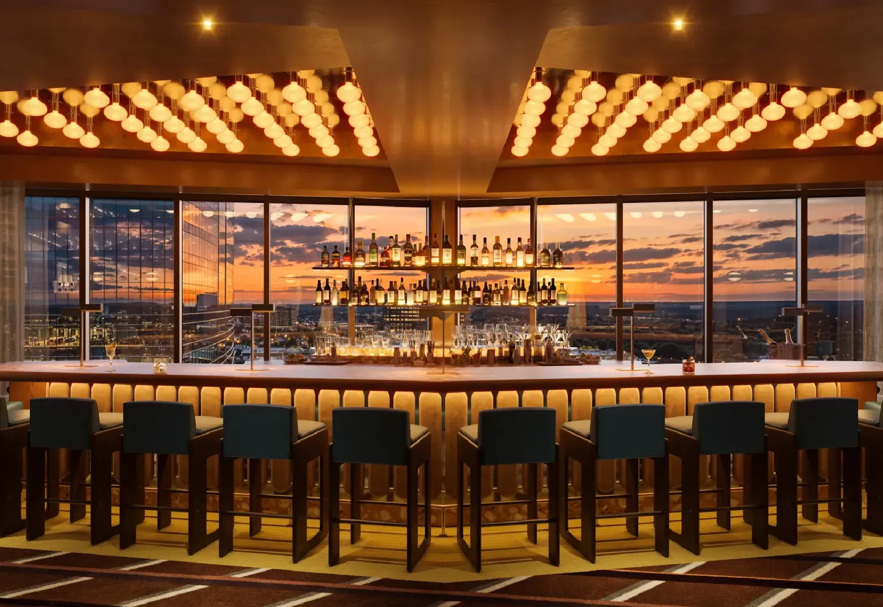 High Ground Lounge rooftop bar with sweeping Raleigh skyline views